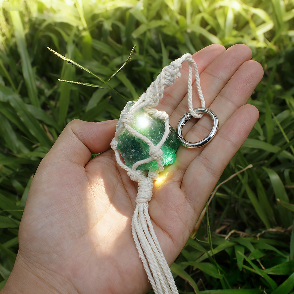 1 Set Handmade Crystal Chip Keychain DIY Macraem Kit, Polyester Fiber Creative Craft Materials for Beginners