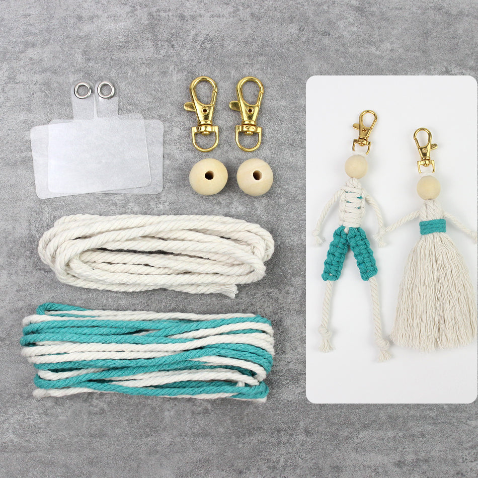 Macrame Kit Boy & Girl Handmade Weaving Keychain Set Movable Limbs, Fringe Skirt | Valentine's Day Gift, Beginner-Friendly