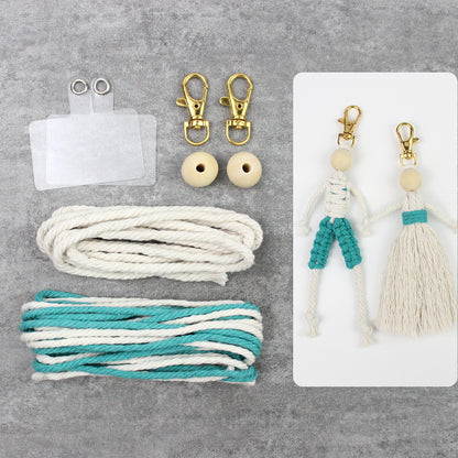 Macrame Kit Boy & Girl Handmade Weaving Keychain Set Movable Limbs, Fringe Skirt | Valentine's Day Gift, Beginner-Friendly