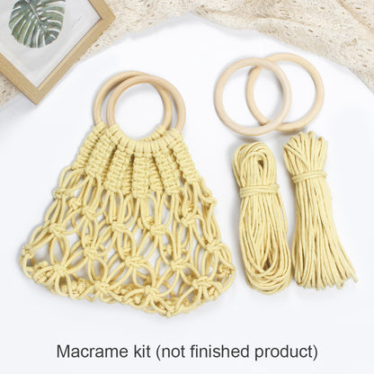 Macrame Kit Hollow Bag Weaving Kit | Dopamine Colors | Wooden Ring Handle | Commute/Outing Use | Beginner-Friendly