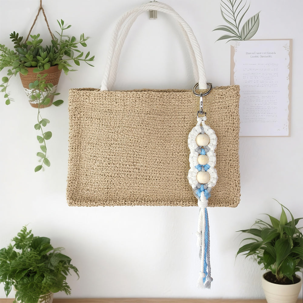 Wood Bead Fringe Keychain Weaving Kit Macrame Kit | Multi-Colors | Exquisite Design | Phone Pendant/Keychain | Beginner DIY Set