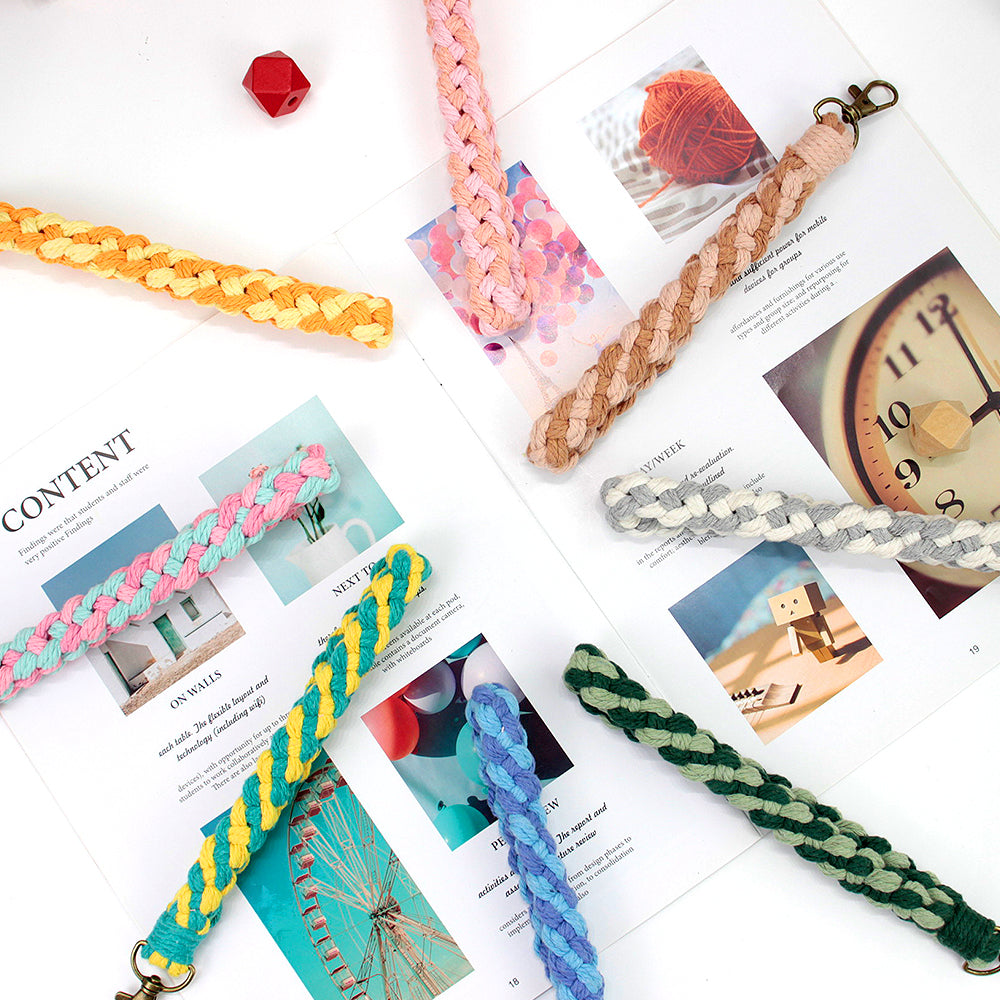 Macrame Kit Diagonal Half-Knot Keychain Weaving Kit | Multi-Colors (Gradient/Contrast) | 2-Color Wrapping | Wristband/Anti-Lost Strap | Beginner-Friendly