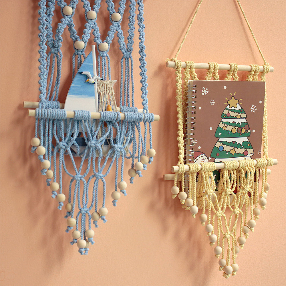 Wooden Bead Wall-Mounted Bookshelf Weaving Kit Macrame Kit | Wall Decor | Home Decor | Wall Bookshelf | Beginner-Friendly| Bohemian Style