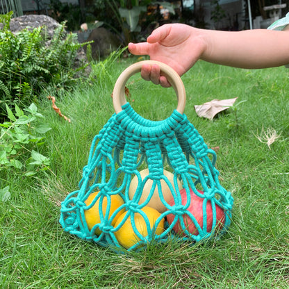 Macrame Kit Hollow Bag Weaving Kit | Dopamine Colors | Wooden Ring Handle | Commute/Outing Use | Beginner-Friendly