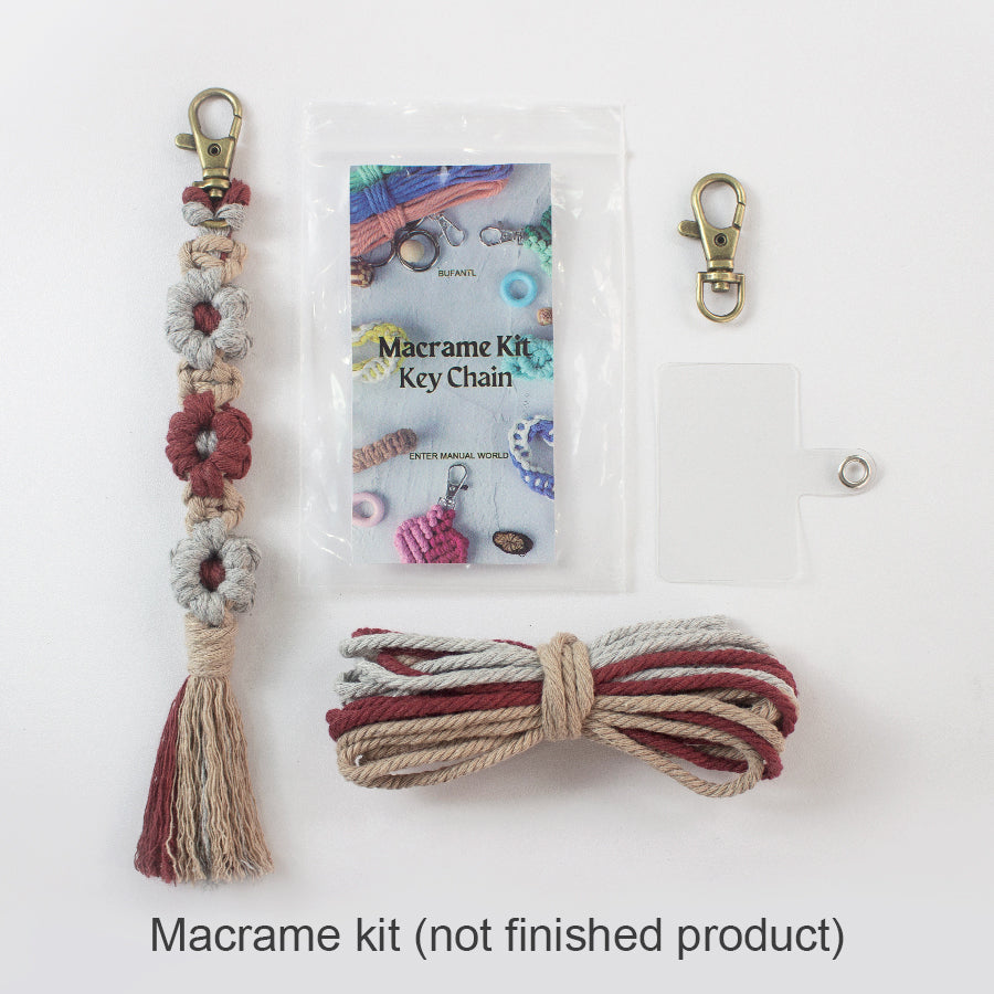 Macrame Kit Bohemian Style Interval Color Small Daisy Tassel Keychain Weaving Kit (Tassel Weaving Set): Polyester Rope, Tutorial, Antique Copper Lobster Clasp, Phone Clip. For Pendants/Bag Charms  Beginner Handmade DIY