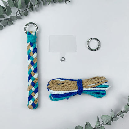 Macrame Kit: 4-strand Braid Keychain Weaving Craft Material Pack. 4 colored ropes (1.5m each, gradient/color contrast options). Includes tutorial, 1 key ring with spring clasp, 1 phone clip. For beginnersDIY enthusiasts. Use as keychain, phone pendant