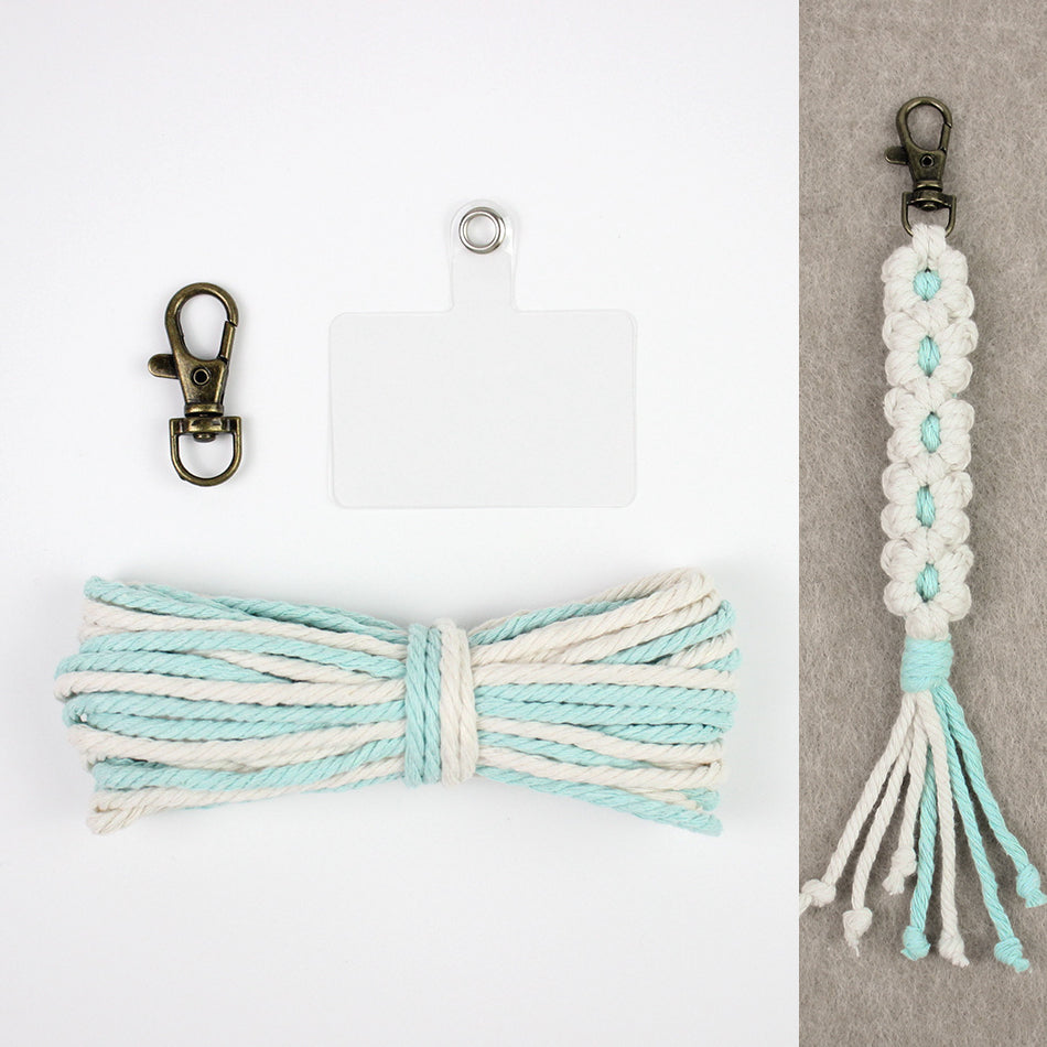 White Daisy Keychain Wristband Weaving Kit Macrame Kit: Premium Polyester Rope (2 colors, 3m each), Tutorial, Bronze Dog Clasp  Phone Clip, White Petals & Colored Center, Beginner-Friendly, For Pendants