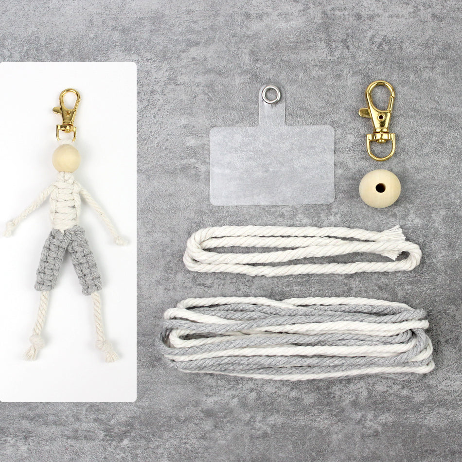 Macrame Kit: Boy-shaped Keychain Weaving Craft Material Package, including tutorials, complete materials, vivid and lifelike, multiple colors available. Keychain, small accessory, creative gift, suitable for beginners and DIY enthusiasts.