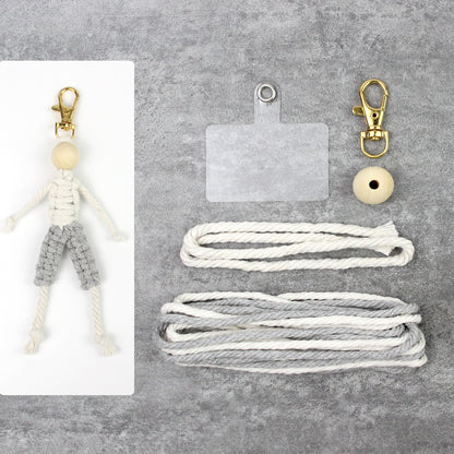 Macrame Kit: Boy-shaped Keychain Weaving Craft Material Package, including tutorials, complete materials, vivid and lifelike, multiple colors available. Keychain, small accessory, creative gift, suitable for beginners and DIY enthusiasts.