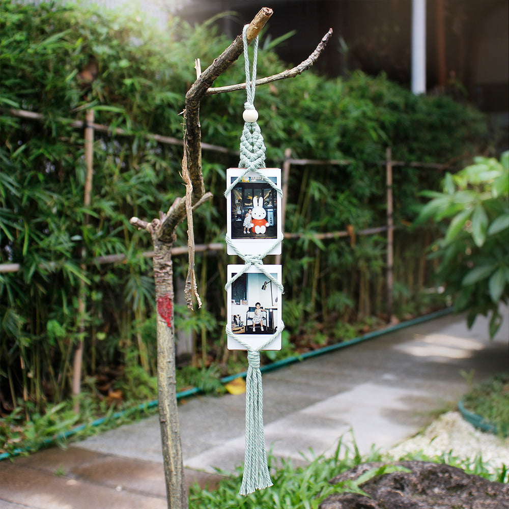 Macrame Kit for Beginners, Bohemian Woven Photo Frame Hanger, Polyester Fiber Handmade Polaroid Display Holder, DIY Craft Kit for Aesthetic Wall Decor, Car Pendant & Gift