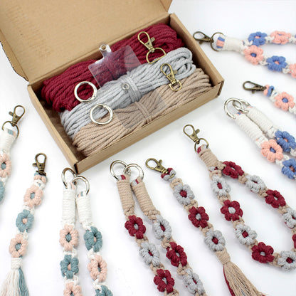 Macrame Kit Daisy Keychain Wristband Lanyard Combo Kit | Contrast/Fresh Colors | Anti-Lost String | Beginner Weavinggift wrapping