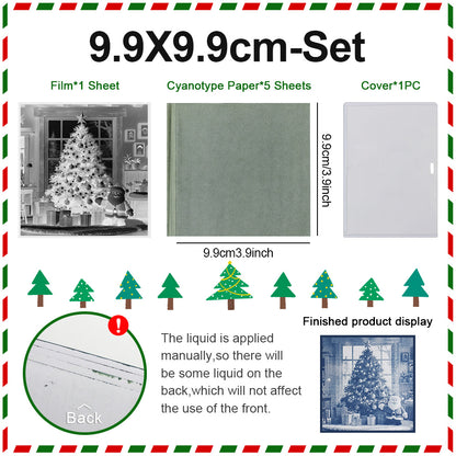 Christmas Cyanotype DIY Kit - 5 Sheets Sun Art Paper + 1 Christmas Film, Retro Printing/Mini Cyanotype Cards, For Beginners cyanotype set Retro Photography