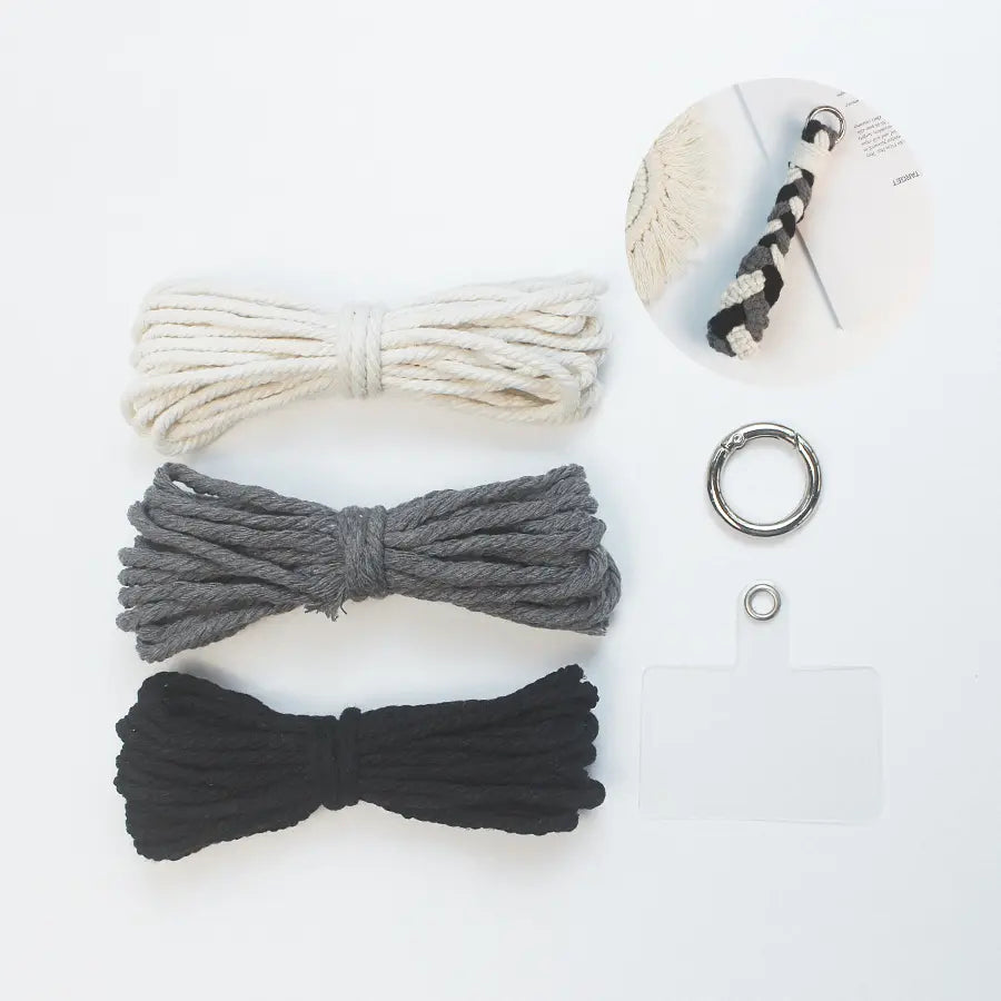 Macrame Kit for Beginners | DIY 3-Strand Braid Square Knot Macrame Keychain Wrist Strap Craft Kit
