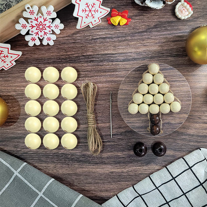 Christmas Wooden Bead Tree Weaving Kit Macrame Kit | Car/Home Use | 2-Color Beads (Exquisite Shape) | Holiday DIY Gift | Beginner-Suitable