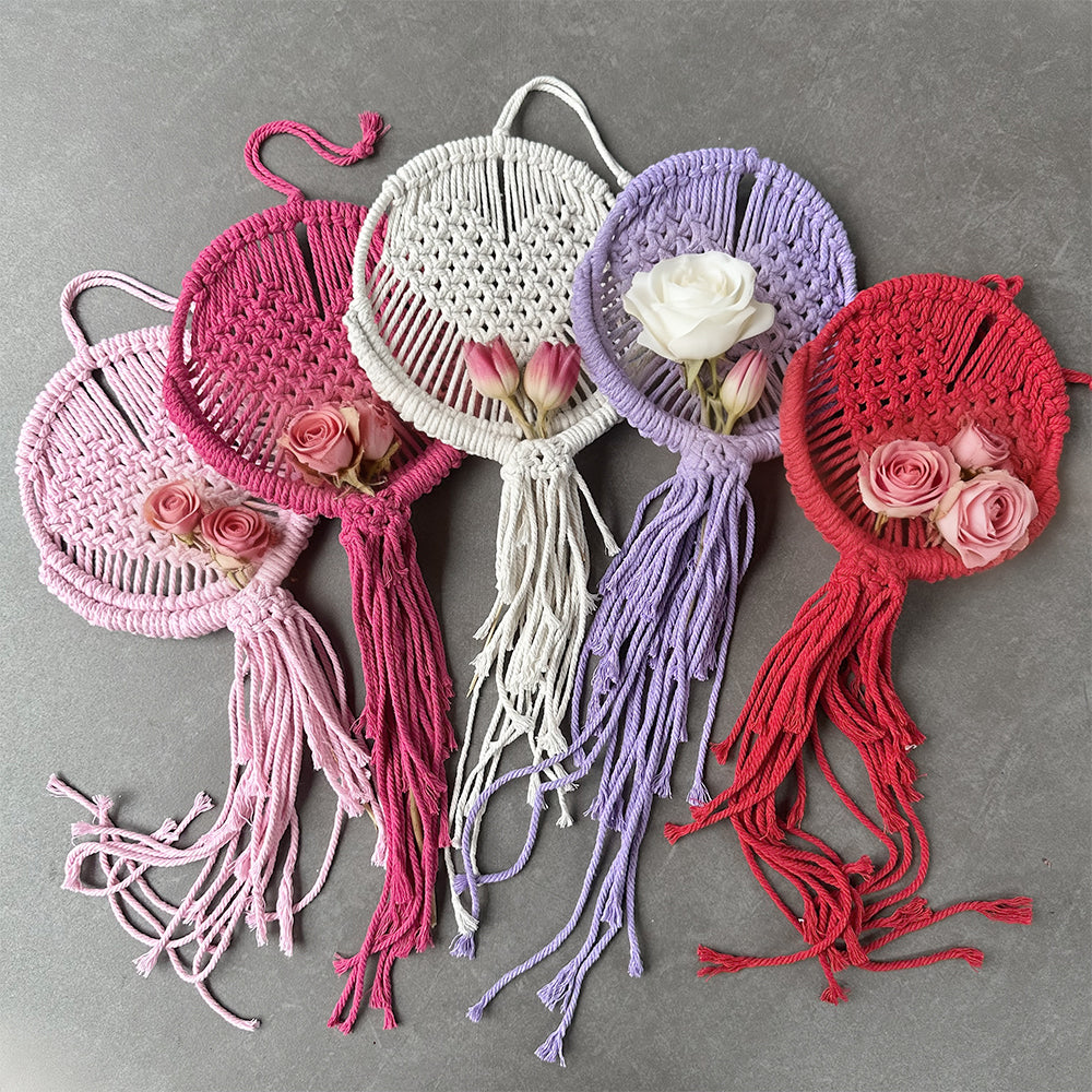 Macrame Kit for Beginners, Handwoven Heart Dry Flower Hanger, Aesthetic Wall Tapestry Ornament, DIY Weaving Supplies for Wedding Background, Home & Homestay Soft Decoration