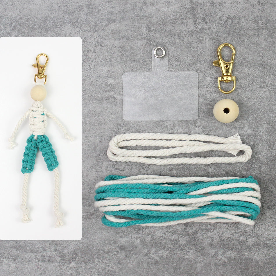 Macrame Kit: Boy-shaped Keychain Weaving Craft Material Package, including tutorials, complete materials, vivid and lifelike, multiple colors available. Keychain, small accessory, creative gift, suitable for beginners and DIY enthusiasts.