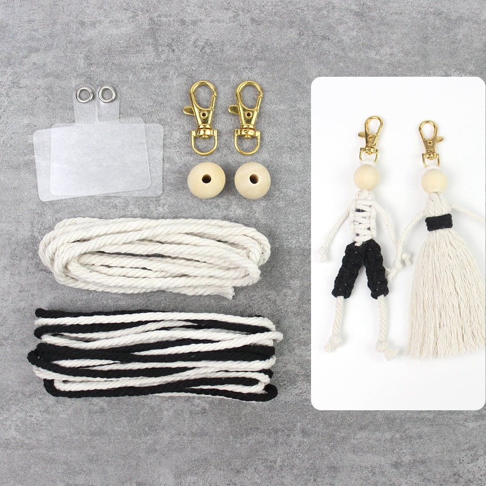 Macrame Kit Boy & Girl Handmade Weaving Keychain Set Movable Limbs, Fringe Skirt | Valentine's Day Gift, Beginner-Friendly