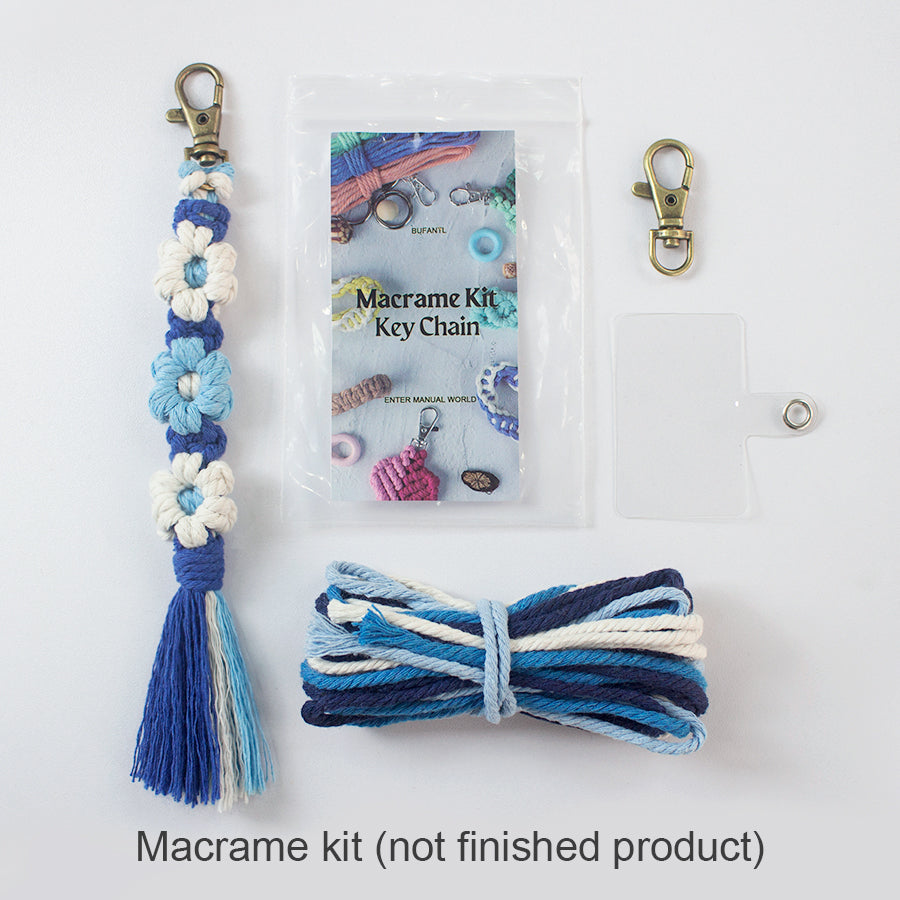 Macrame Kit Bohemian Style Interval Color Small Daisy Tassel Keychain Weaving Kit (Tassel Weaving Set): Polyester Rope, Tutorial, Antique Copper Lobster Clasp, Phone Clip. For Pendants/Bag Charms  Beginner Handmade DIY