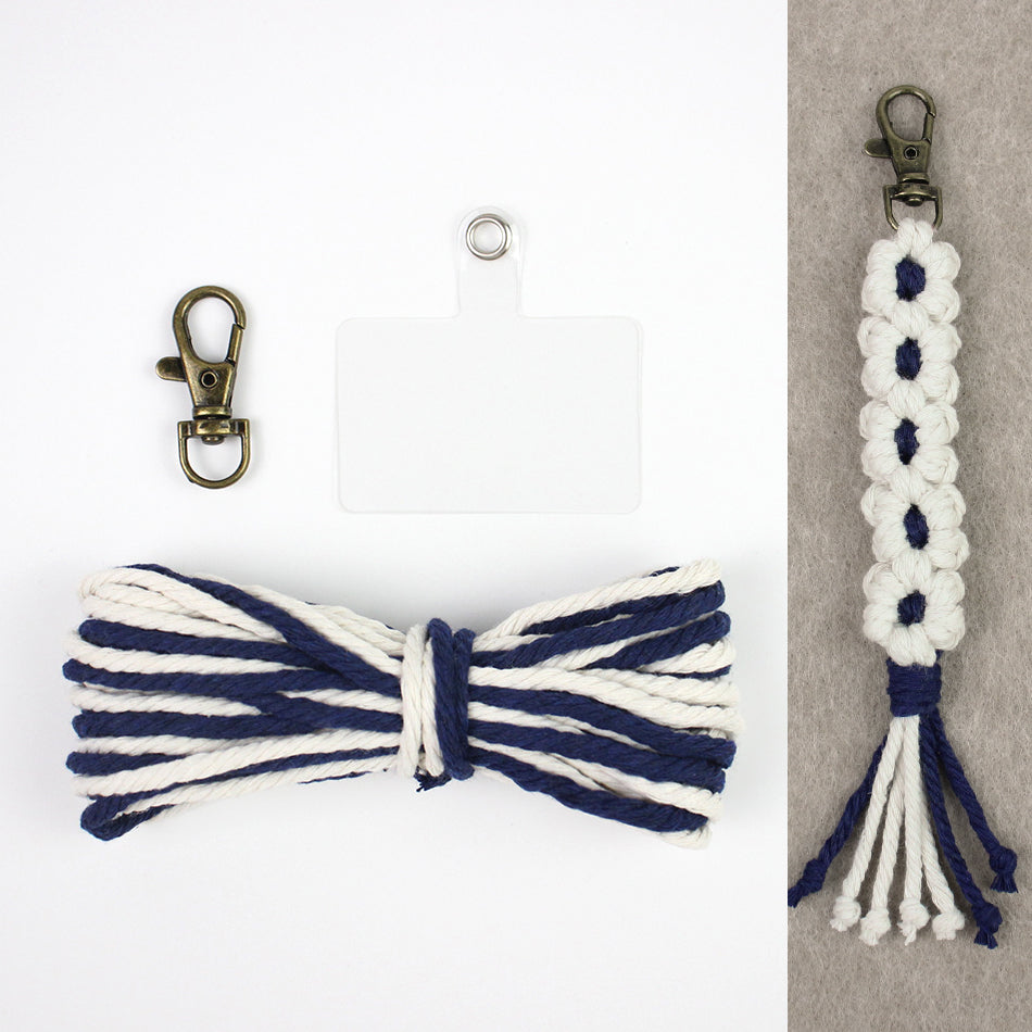 White Daisy Keychain Wristband Weaving Kit Macrame Kit: Premium Polyester Rope (2 colors, 3m each), Tutorial, Bronze Dog Clasp  Phone Clip, White Petals & Colored Center, Beginner-Friendly, For Pendants