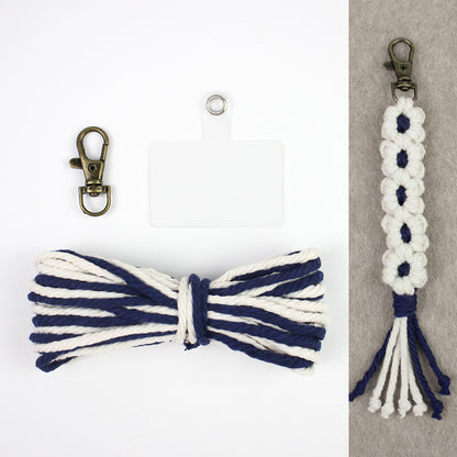 White Daisy Keychain Wristband Weaving Kit Macrame Kit: Premium Polyester Rope (2 colors, 3m each), Tutorial, Bronze Dog Clasp  Phone Clip, White Petals & Colored Center, Beginner-Friendly, For Pendants