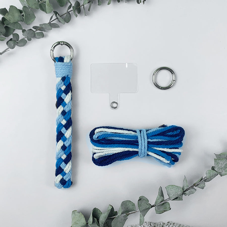 Macrame Kit: 4-strand Braid Keychain Weaving Craft Material Pack. 4 colored ropes (1.5m each, gradient/color contrast options). Includes tutorial, 1 key ring with spring clasp, 1 phone clip. For beginnersDIY enthusiasts. Use as keychain, phone pendant