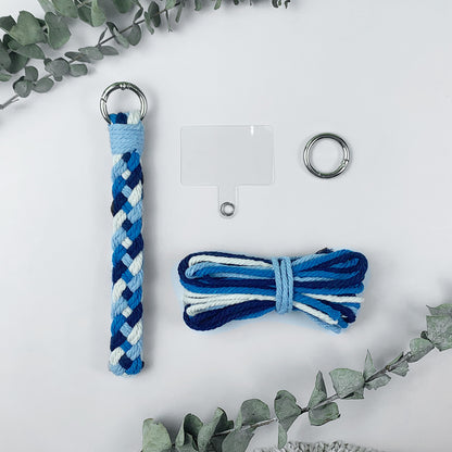 Macrame Kit: 4-strand Braid Keychain Weaving Craft Material Pack. 4 colored ropes (1.5m each, gradient/color contrast options). Includes tutorial, 1 key ring with spring clasp, 1 phone clip. For beginnersDIY enthusiasts. Use as keychain, phone pendant