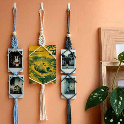 Macrame Kit for Beginners, Bohemian Woven Photo Frame Hanger, Polyester Fiber Handmade Polaroid Display Holder, DIY Craft Kit for Aesthetic Wall Decor, Car Pendant & Gift