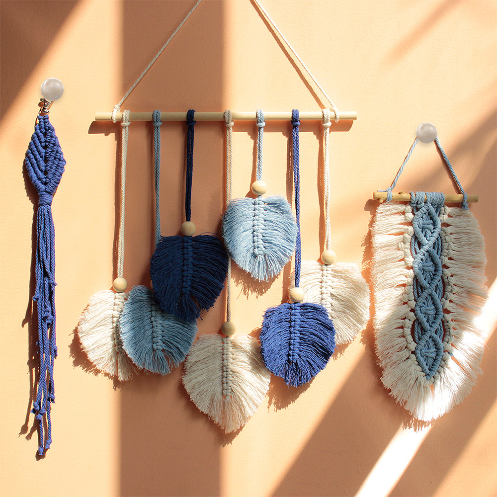 Macrame Kit 3pcs Leaf Set Weaving Kit | English Tutorials | Tapestry/Keychain | Bohemian Style | Beginner Weaving