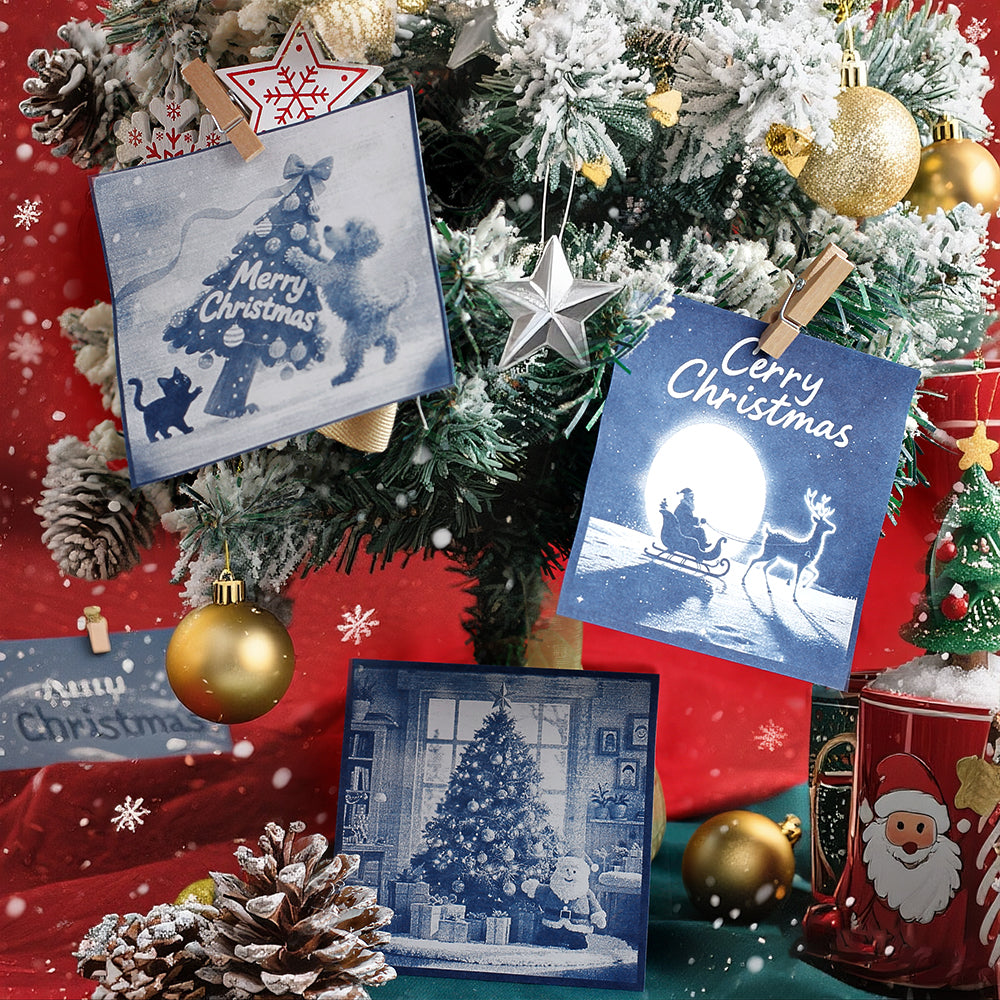 Christmas Cyanotype DIY Kit - 5 Sheets Sun Art Paper + 1 Christmas Film, Retro Printing/Mini Cyanotype Cards, For Beginners cyanotype set Retro Photography
