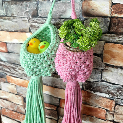 Mini Eggshell-Shaped Macrame Kit for Beginners - DIY Woven Hanging Basket, Home Decor Plant Hammock, Storage Basket,Mini Hanging Storage Basket, Home Plant Corner Decor