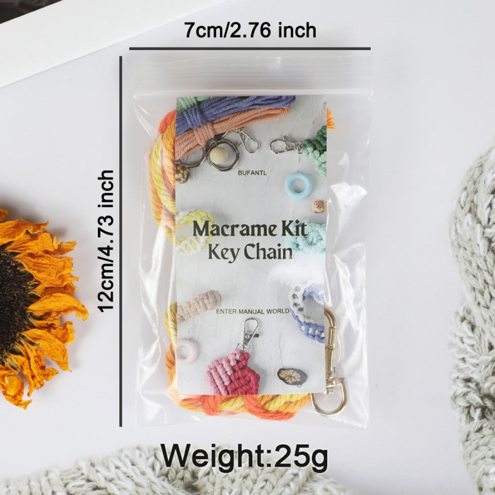 Macrame Kit: Fringed Leaf Keychain Weaving Handcraft Material Package, with detailed tutorials + high-quality polyester ropes. Three-color gradient (fresh), usable as keychains, mobile pendants, bag accessories, small ornaments.