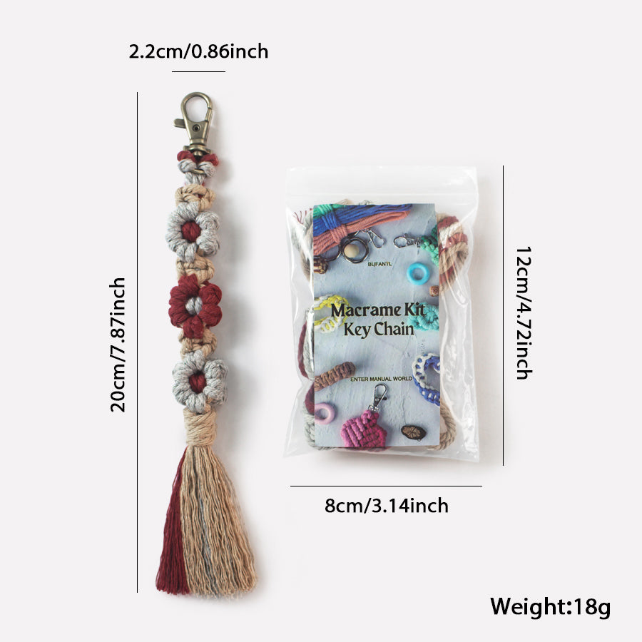 Macrame Kit Bohemian Style Interval Color Small Daisy Tassel Keychain Weaving Kit (Tassel Weaving Set): Polyester Rope, Tutorial, Antique Copper Lobster Clasp, Phone Clip. For Pendants/Bag Charms  Beginner Handmade DIY
