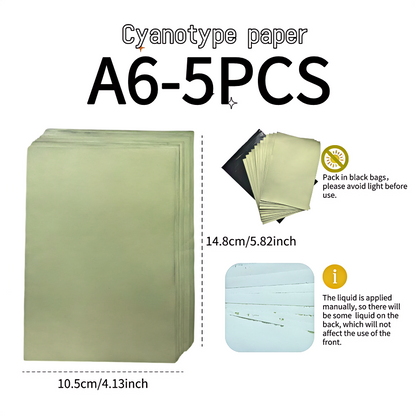 Cyanotype Set A6 Cyanotype Paper Refill | 5 Sheets | Lightweight Tasting Pack | For Bookmarks/Plant Specimens/Postcards| Exclusive for No Mass Stocking