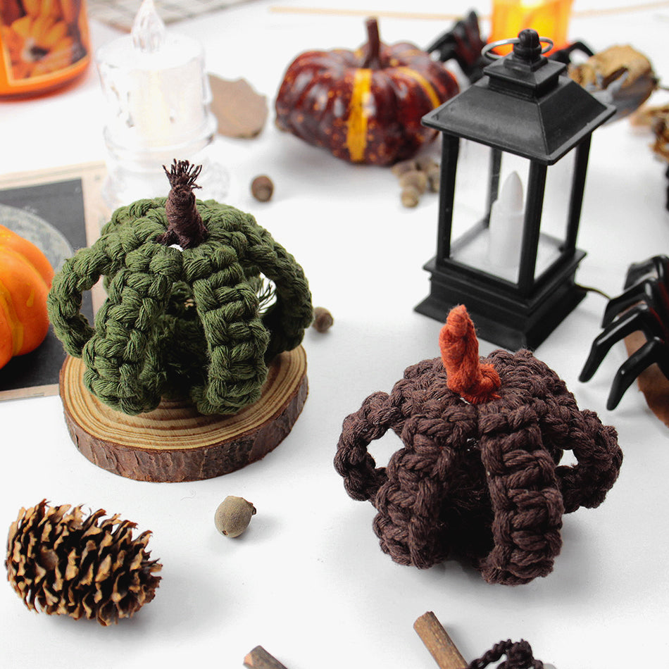 Halloween Pumpkin Macrame DIY Kit - Handmade Weaving Supplies with English Tutorial | Holiday Craft Set