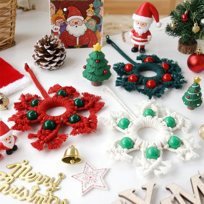 Wooden Bead Woven Snowflake Ornament Kit - Macrame Kit for Christmas Decoration, Car & Bag DIY Accessory&Holiday Decoration