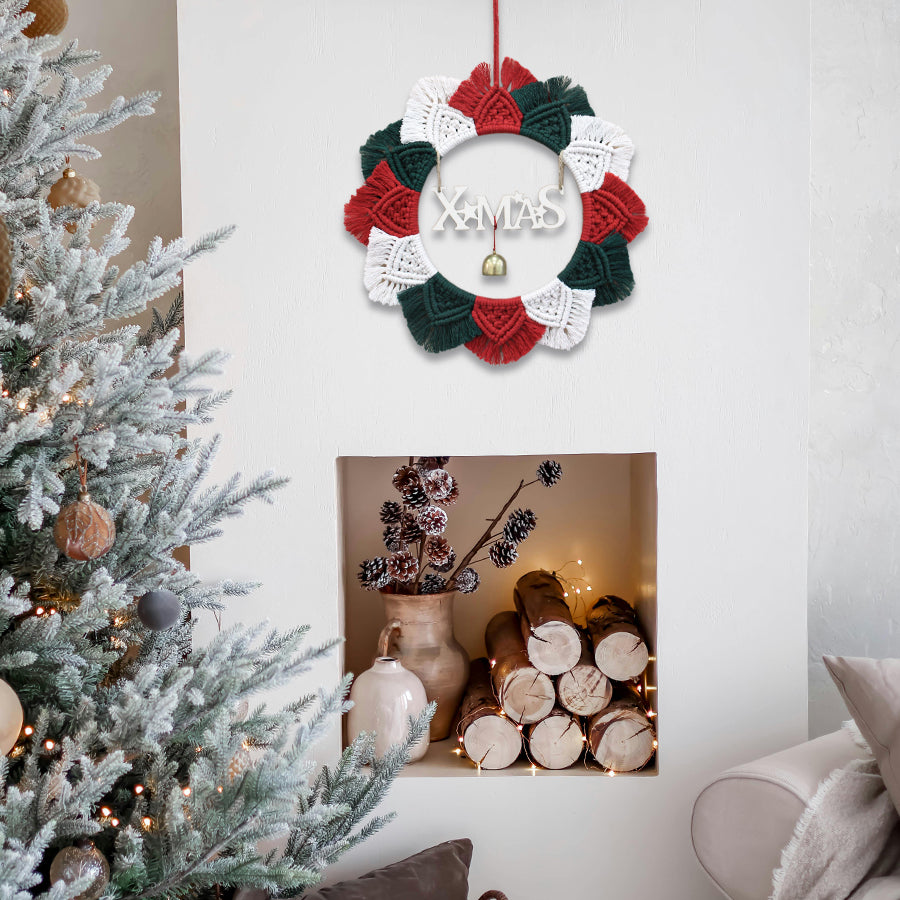 Christmas Wreath Weaving Kit Macrame Kit | Letter Wood Piece+Bell | Reusable | Holiday DIY Gift | Beginner-Suitable | Home Holiday Decor | Beginner-Friendly