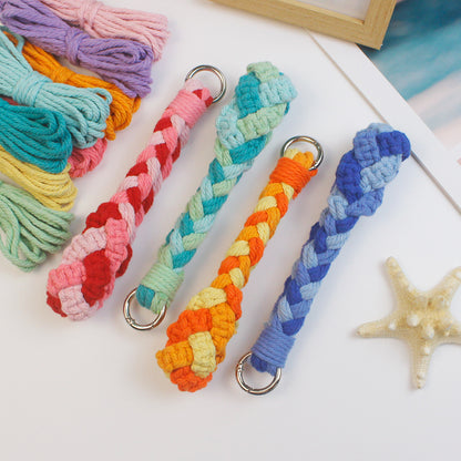 Three-Strand Flat Knot Keychain Weaving Material Pack Macrame Kit: High-Quality Polyester Weaving Rope, Detailed Tutorial, Key Ring Spring Clasp, Phone Clip. Braid Separately then Combine, Exquisite Bottom. For Beginners