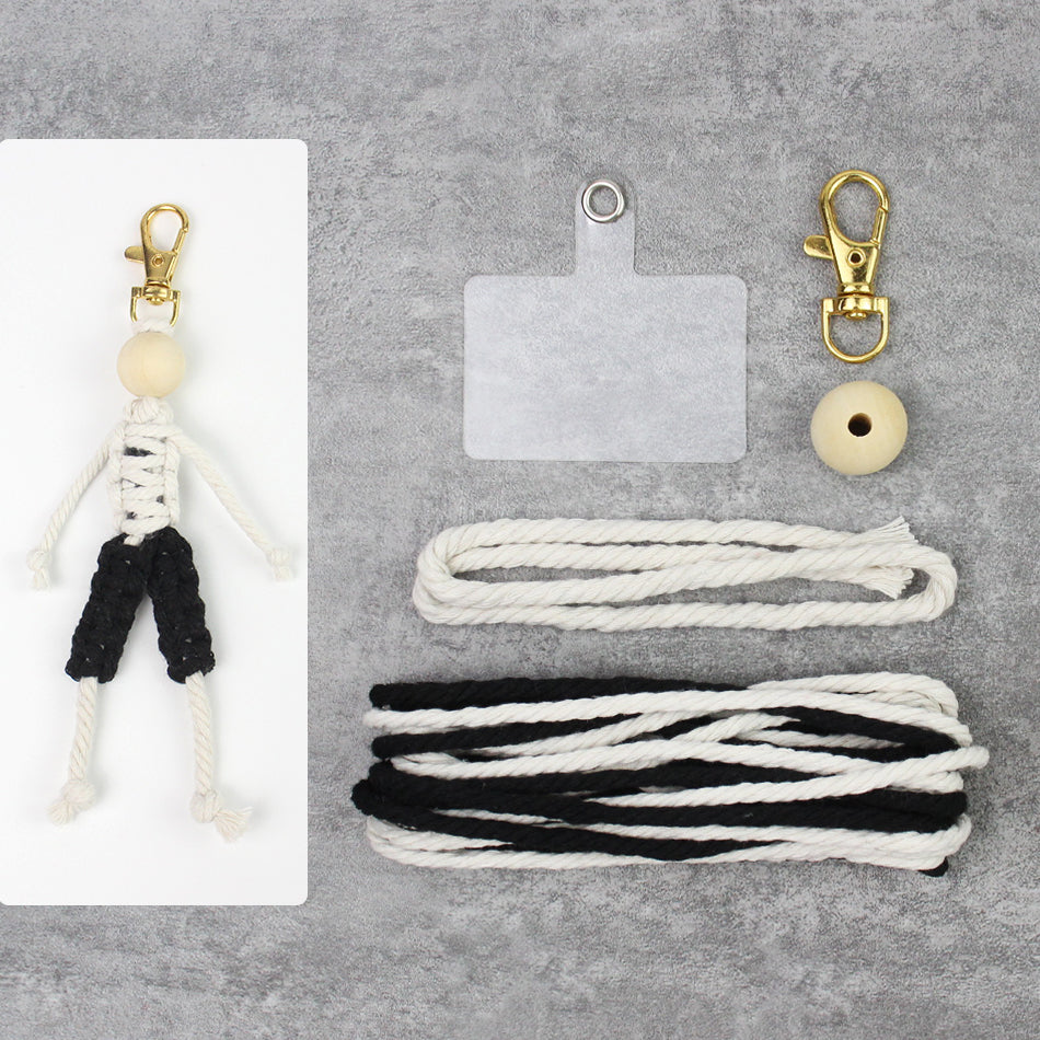 Macrame Kit: Boy-shaped Keychain Weaving Craft Material Package, including tutorials, complete materials, vivid and lifelike, multiple colors available. Keychain, small accessory, creative gift, suitable for beginners and DIY enthusiasts.