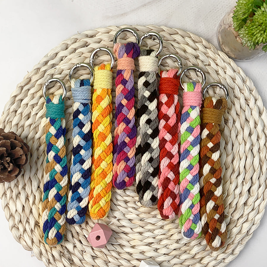 Macrame Kit: 4-strand Braid Keychain Weaving Craft Material Pack. 4 colored ropes (1.5m each, gradient/color contrast options). Includes tutorial, 1 key ring with spring clasp, 1 phone clip. For beginnersDIY enthusiasts. Use as keychain, phone pendant