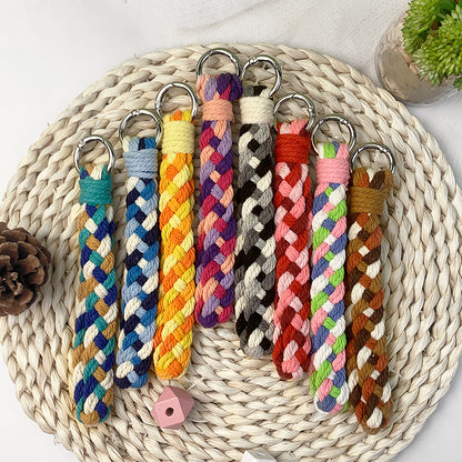 Macrame Kit: 4-strand Braid Keychain Weaving Craft Material Pack. 4 colored ropes (1.5m each, gradient/color contrast options). Includes tutorial, 1 key ring with spring clasp, 1 phone clip. For beginnersDIY enthusiasts. Use as keychain, phone pendant