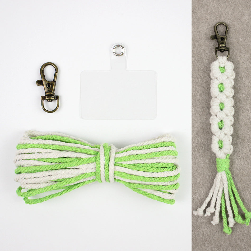 White Daisy Keychain Wristband Weaving Kit Macrame Kit: Premium Polyester Rope (2 colors, 3m each), Tutorial, Bronze Dog Clasp  Phone Clip, White Petals & Colored Center, Beginner-Friendly, For Pendants
