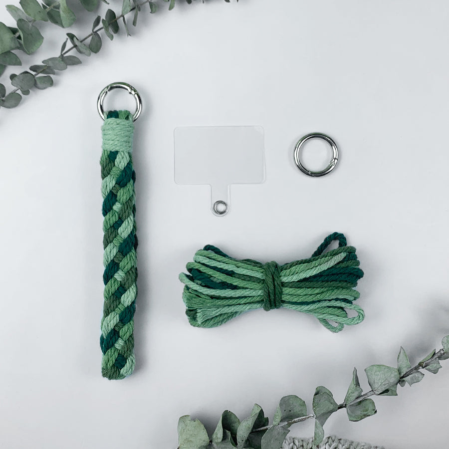 Macrame Kit: 4-strand Braid Keychain Weaving Craft Material Pack. 4 colored ropes (1.5m each, gradient/color contrast options). Includes tutorial, 1 key ring with spring clasp, 1 phone clip. For beginnersDIY enthusiasts. Use as keychain, phone pendant