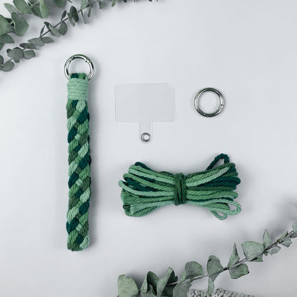 Macrame Kit: 4-strand Braid Keychain Weaving Craft Material Pack. 4 colored ropes (1.5m each, gradient/color contrast options). Includes tutorial, 1 key ring with spring clasp, 1 phone clip. For beginnersDIY enthusiasts. Use as keychain, phone pendant