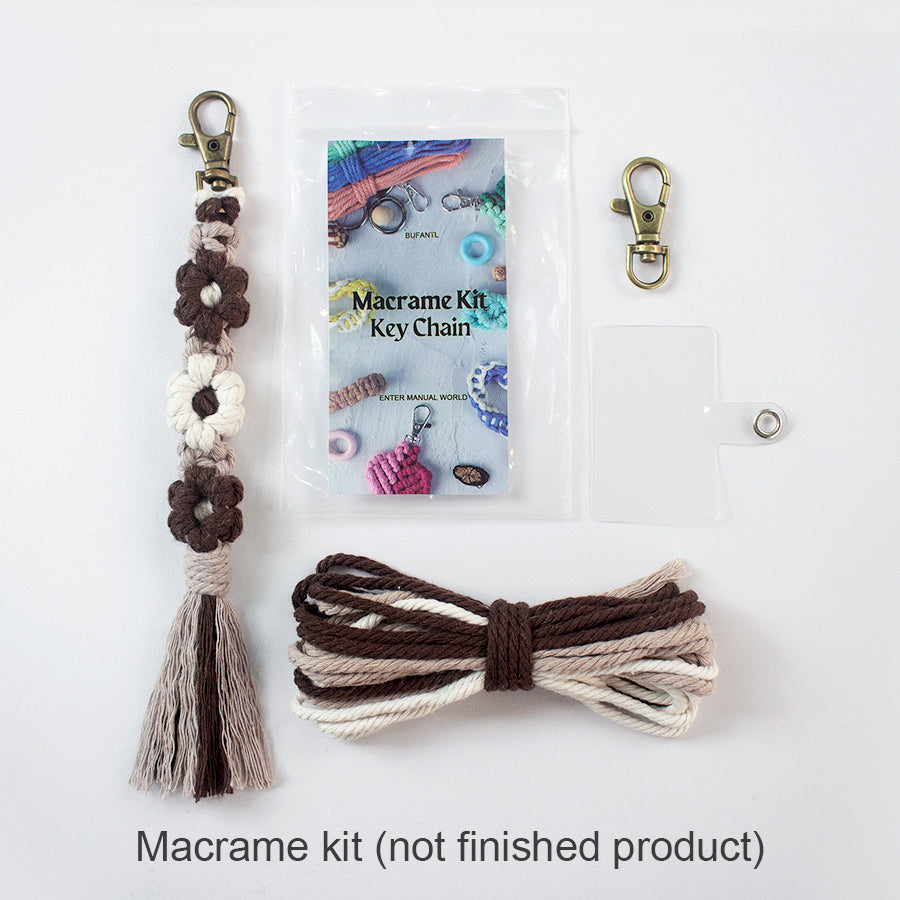Macrame Kit Bohemian Style Interval Color Small Daisy Tassel Keychain Weaving Kit (Tassel Weaving Set): Polyester Rope, Tutorial, Antique Copper Lobster Clasp, Phone Clip. For Pendants/Bag Charms  Beginner Handmade DIY