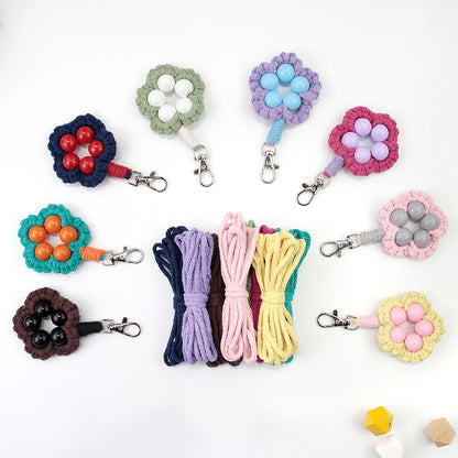Wood Bead Flower Keychain Weaving Kit Macrame Kit | Multi-Colors | Cute Vitality | Bag Charm/Keychain | Beginner DIY Set
