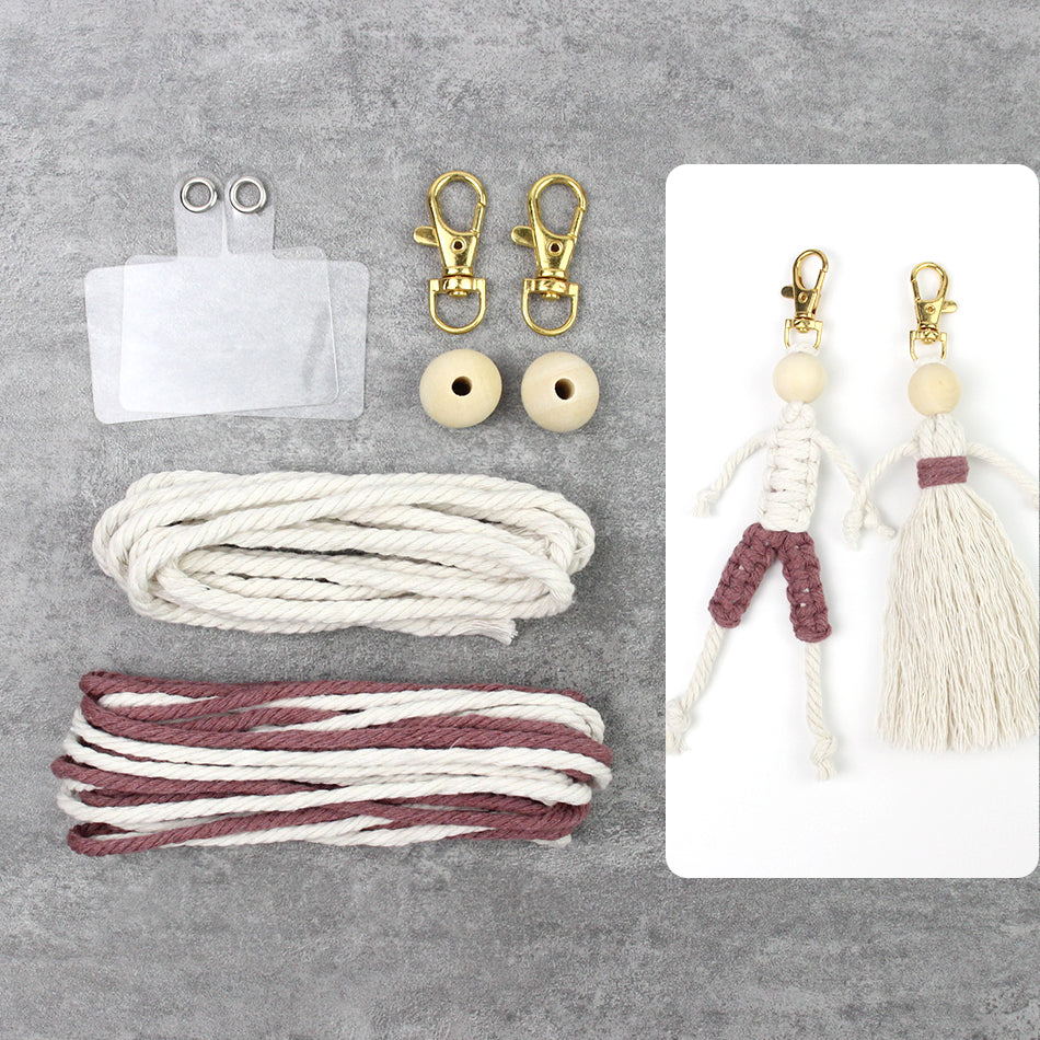 Macrame Kit Boy & Girl Handmade Weaving Keychain Set Movable Limbs, Fringe Skirt | Valentine's Day Gift, Beginner-Friendly