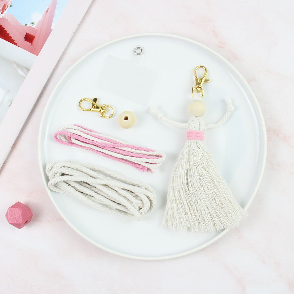 Girl Weaving Keychain Craft Kit Macrame Kit | Fringe Skirt | DIY Valentine's Gift, Beginner-DIY