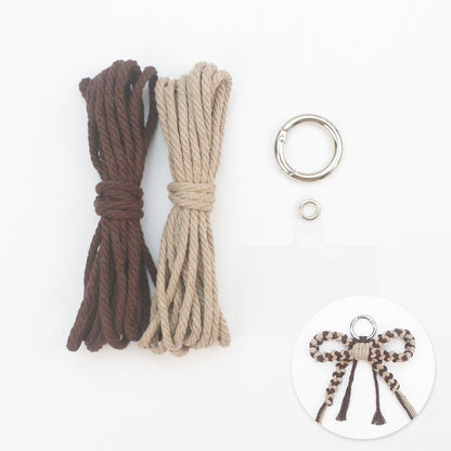 Bow Keychain Weaving Craft Material Pack Macrame Kit - High-quality Polyester Rope (2 meters each in 2 colors) with Tutorial, Key Ring with Spring Clasp, Phone Clip, Bohemian Style, Beginner-friendly