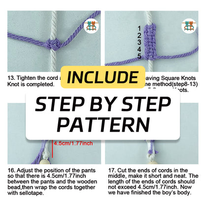 Macrame Kit: Boy-shaped Keychain Weaving Craft Material Package, including tutorials, complete materials, vivid and lifelike, multiple colors available. Keychain, small accessory, creative gift, suitable for beginners and DIY enthusiasts.