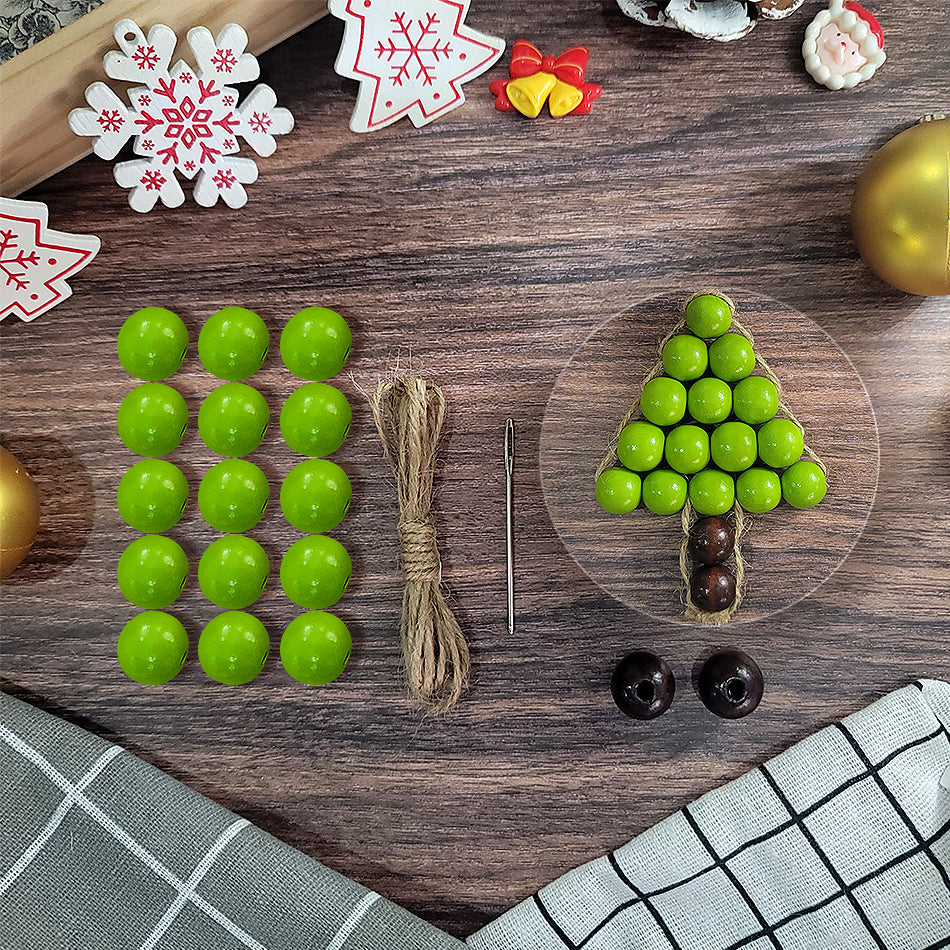 Christmas Wooden Bead Tree Weaving Kit Macrame Kit | Car/Home Use | 2-Color Beads (Exquisite Shape) | Holiday DIY Gift | Beginner-Suitable